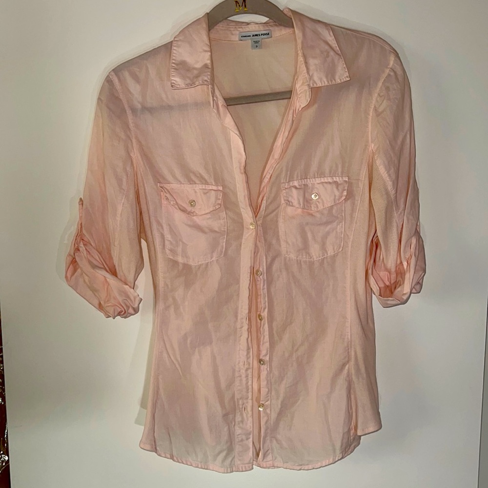 James Perse Light Pink Sheer Slub Side Panel Shirt - Size 3 - Good Condition